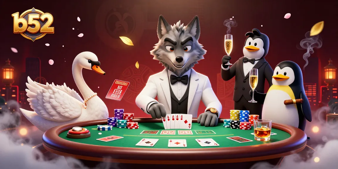 Experience thrilling casino gameplay as the b52 characters engage at a baccarat table.
