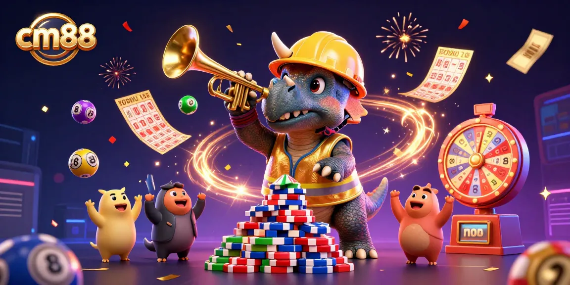 Experience exciting wins at cm88 with a vibrant celebration of gambling elements and engaging characters.