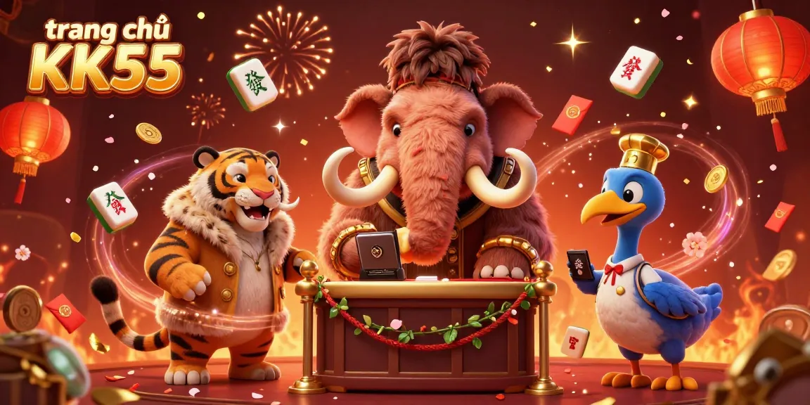 Experience the vibrant atmosphere at trang chủ KK55 with a woolly mammoth bouncer and VIP tiger in a rich casino scene.