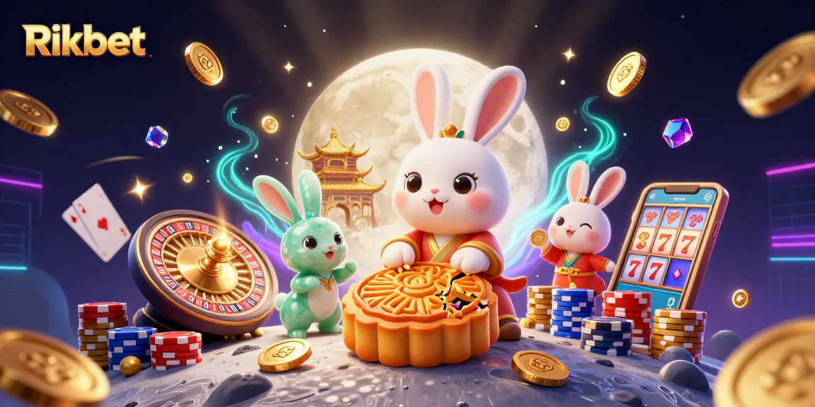 Win big at Rikbet with a colorful 3D casino illustration featuring iconic gaming elements