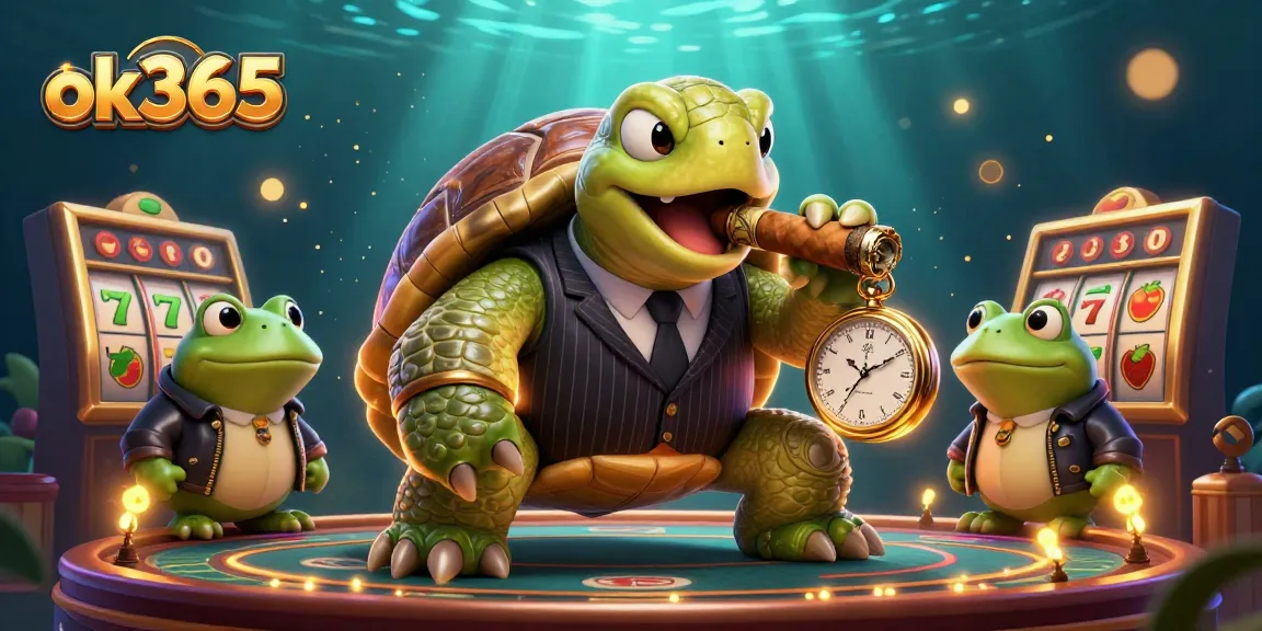 Experience thrilling gameplay with ok365 at this vibrant casino scene featuring characters and slot machines.