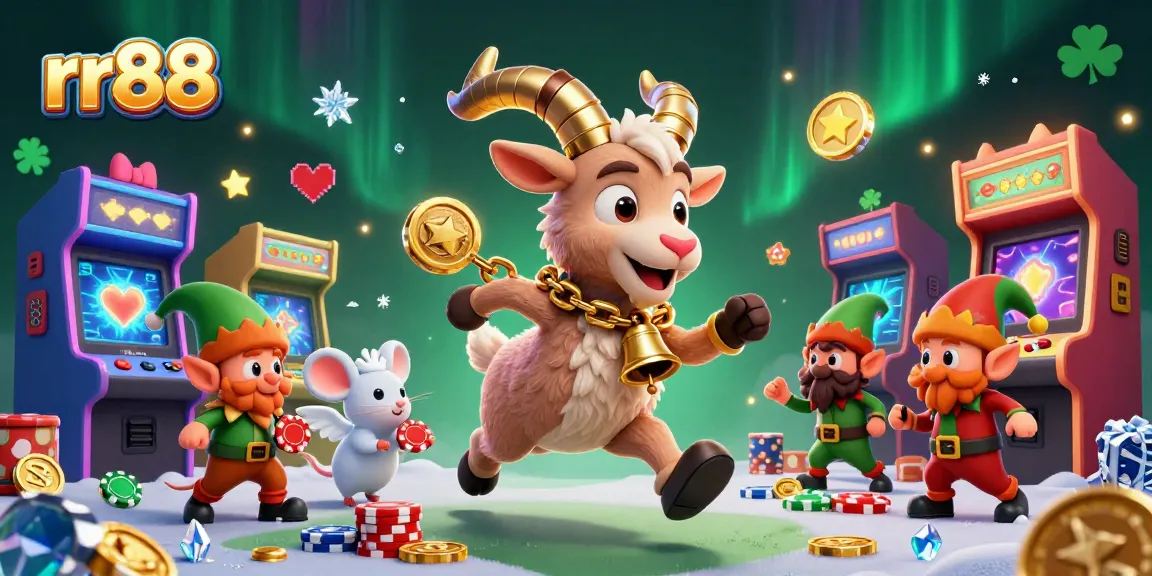 Experience rr88's festive casino atmosphere with Krampus, wise angel mouse, and playful elf gremlins.