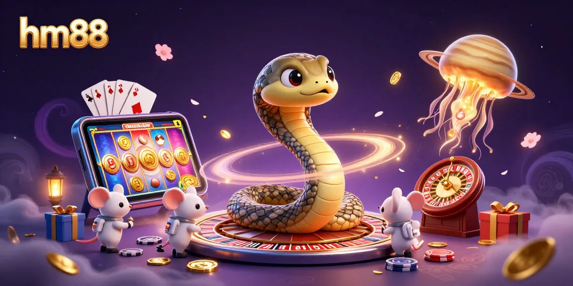Experience thrilling gameplay at hm88 with cartoon characters engaging in a cosmic casino adventure.