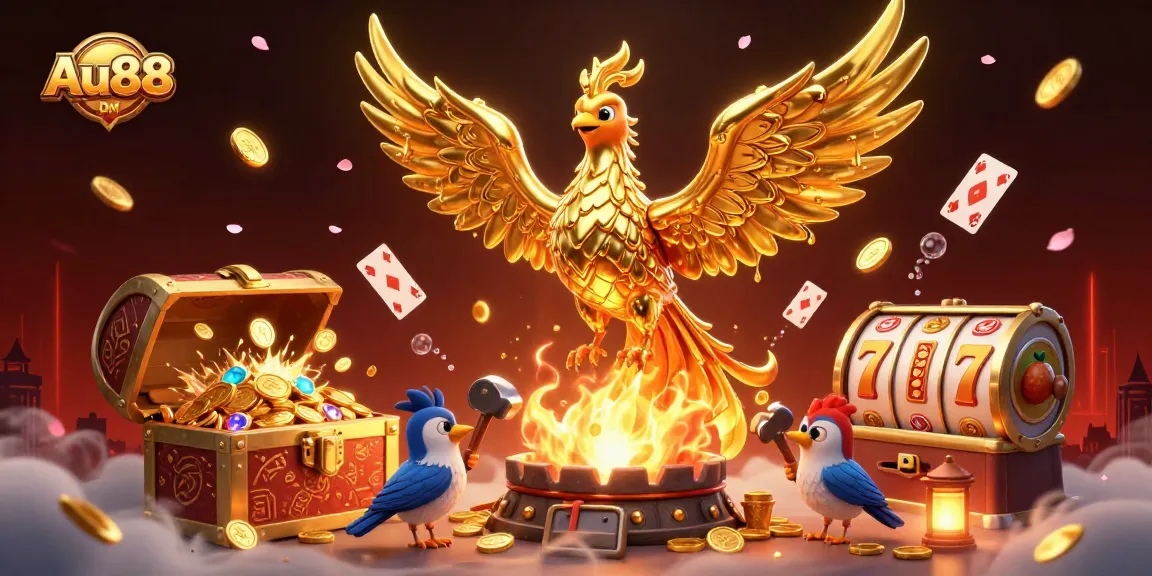 Experience epic wins at Au88 DM with dynamic designs of golden phoenix and slot elements.