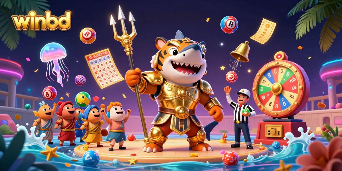 Experience exciting wins with the vibrant lottery themed scene at winbd, showcasing dynamic game elements and iconic characters.