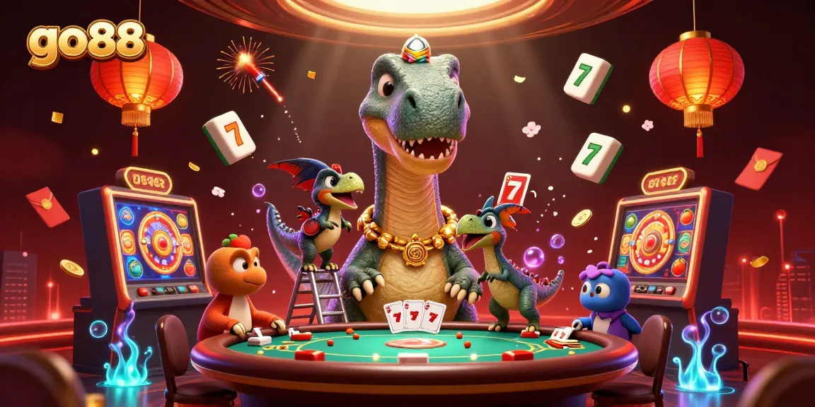 Experience the thrill of go88 casino with a whimsical 3D scene of playful creatures and rich gaming symbols.