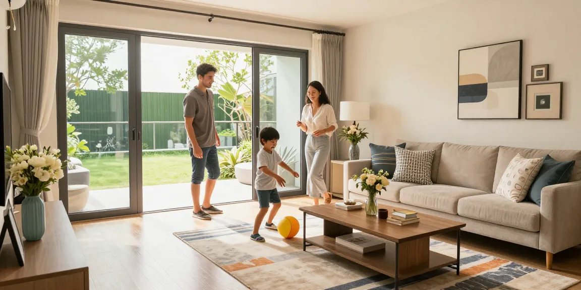 Immobilienmakler Reutlingen zeigt eine Familie, die eine helle Wohnung erkundet.