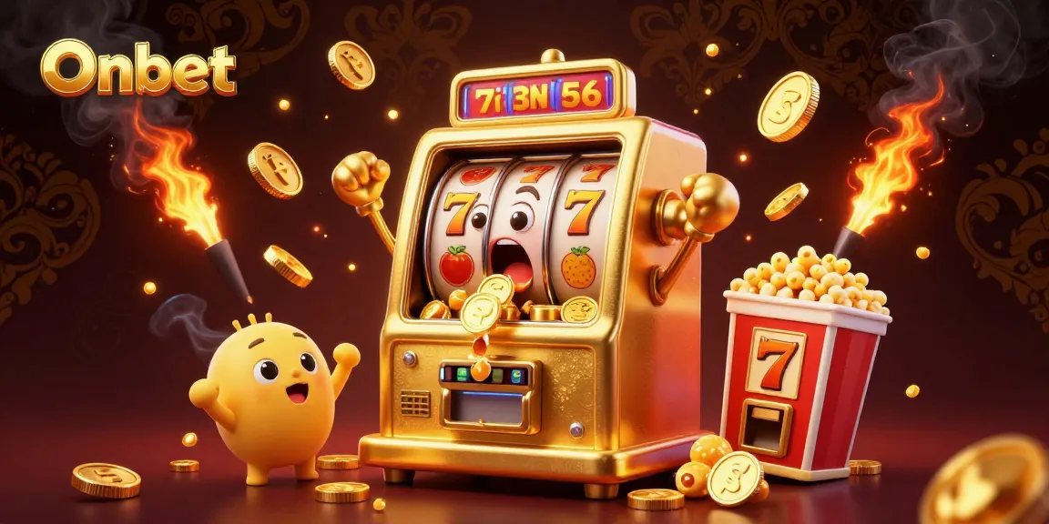 Experience Onbet's thrilling jackpot action with golden slot machines and vibrant game elements.
