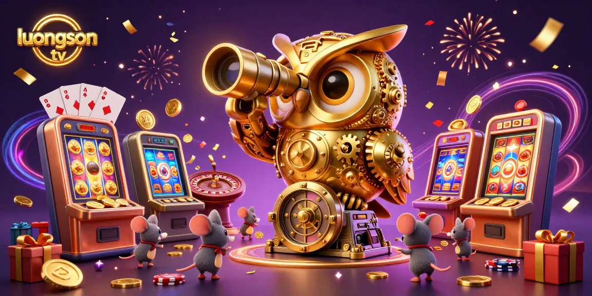 Engage with luongson tv through an exciting 3D casino visual featuring animated characters and gaming elements.