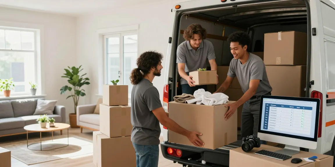 Umzugsunternehmen Speyer - freundliches Umzugsteam packt sorgfältig Möbel und Kartons in einem modernen Apartment.