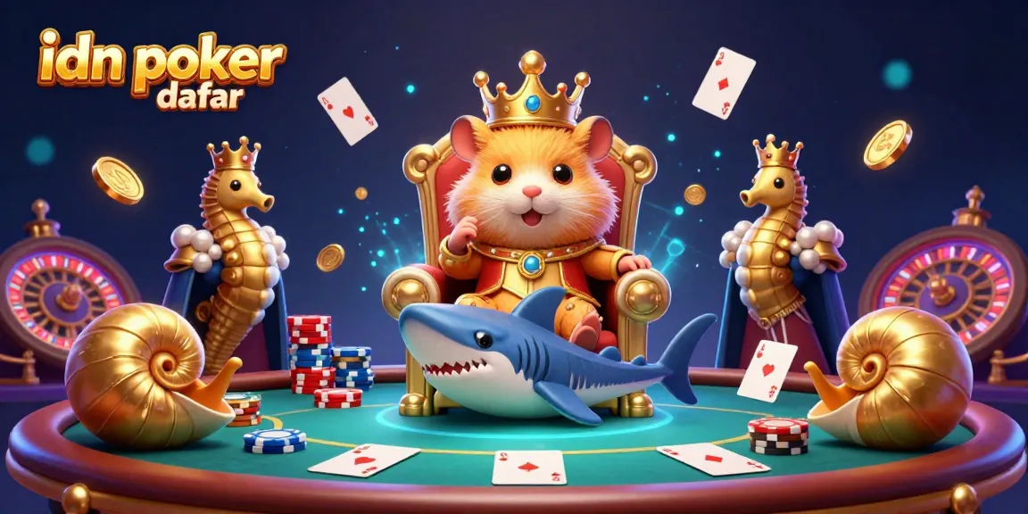 Bergabunglah dalam keseruan dengan idn poker daftar di meja kartu yang dipenuhi koin emas dan raja hamster berbaju mahkota!