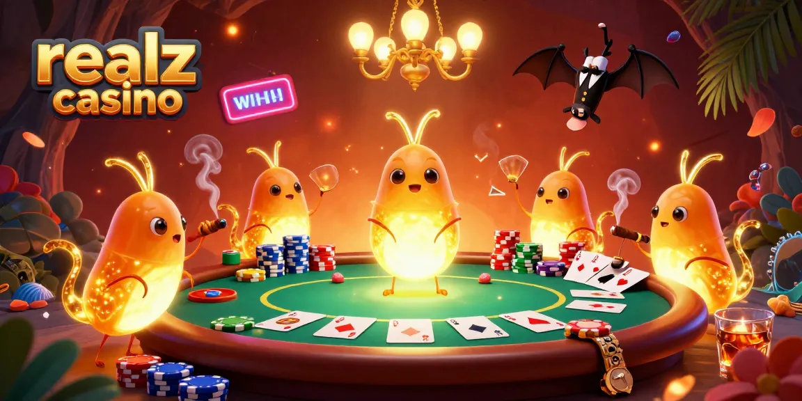 Experience realz casino with glowworms illuminating a vibrant poker game scene full of excitement.