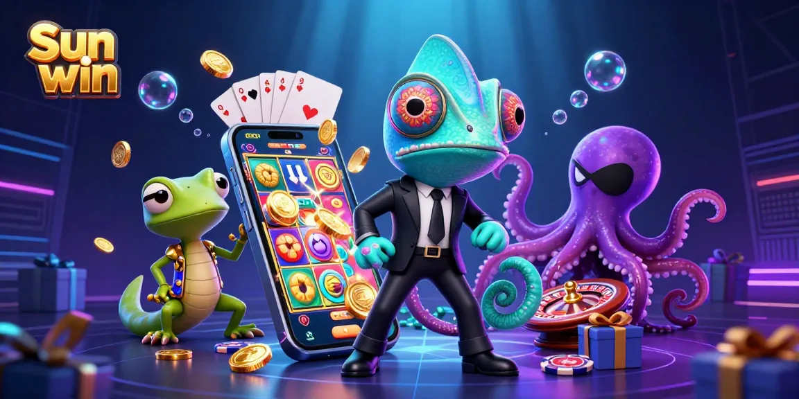 Spin to win big with Sun win in this vibrant 3D casino scene filled with engaging colors and characters.