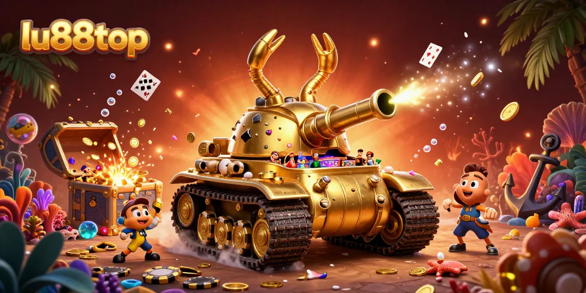 Experience the thrilling fun of lu88top's dynamic casino environment featuring a golden beetle tank and colorful gaming elements.