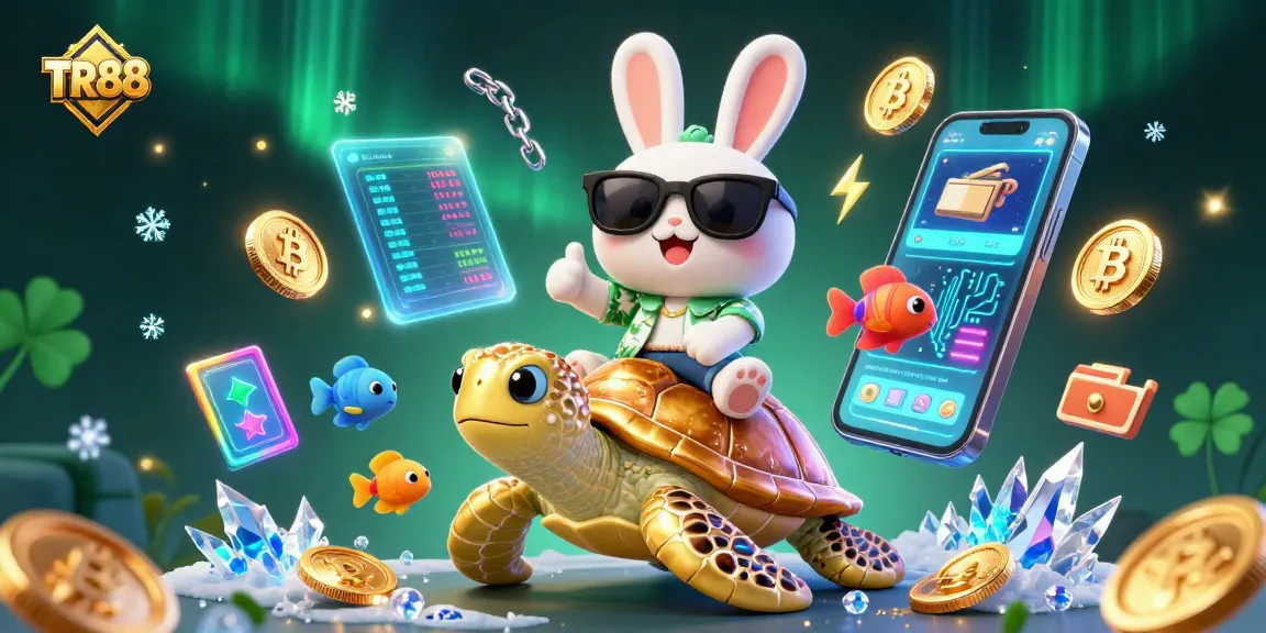 Engage in thrilling gaming sessions at TR88, showcasing vibrant crypto elements and festive characters.