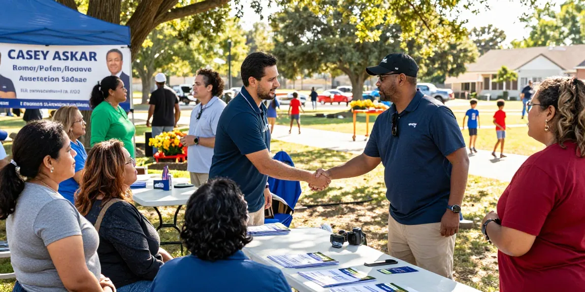 Casey Askar connecting with FL-22 voters at a community event, showcasing local engagement.