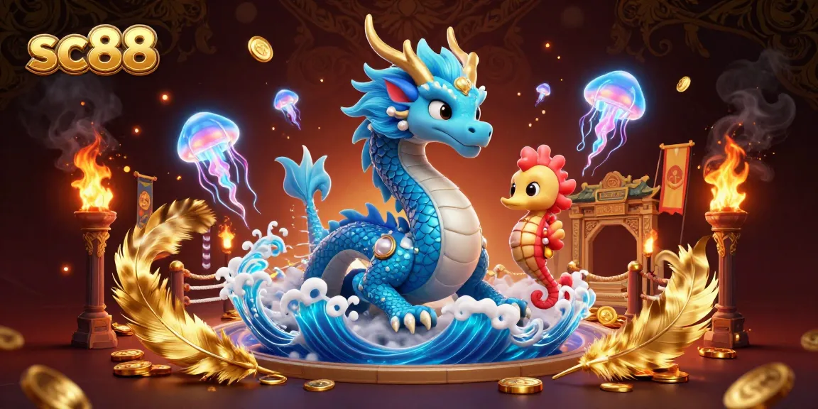 Engage in thrilling adventures with sc88's captivating casino scene featuring an azure dragon and knight in action.