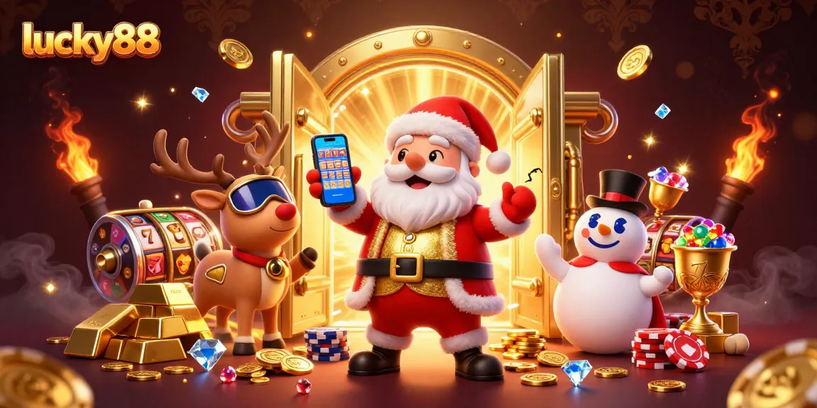 Experience lucky88 excitement in this vibrant casino scene with festive characters!