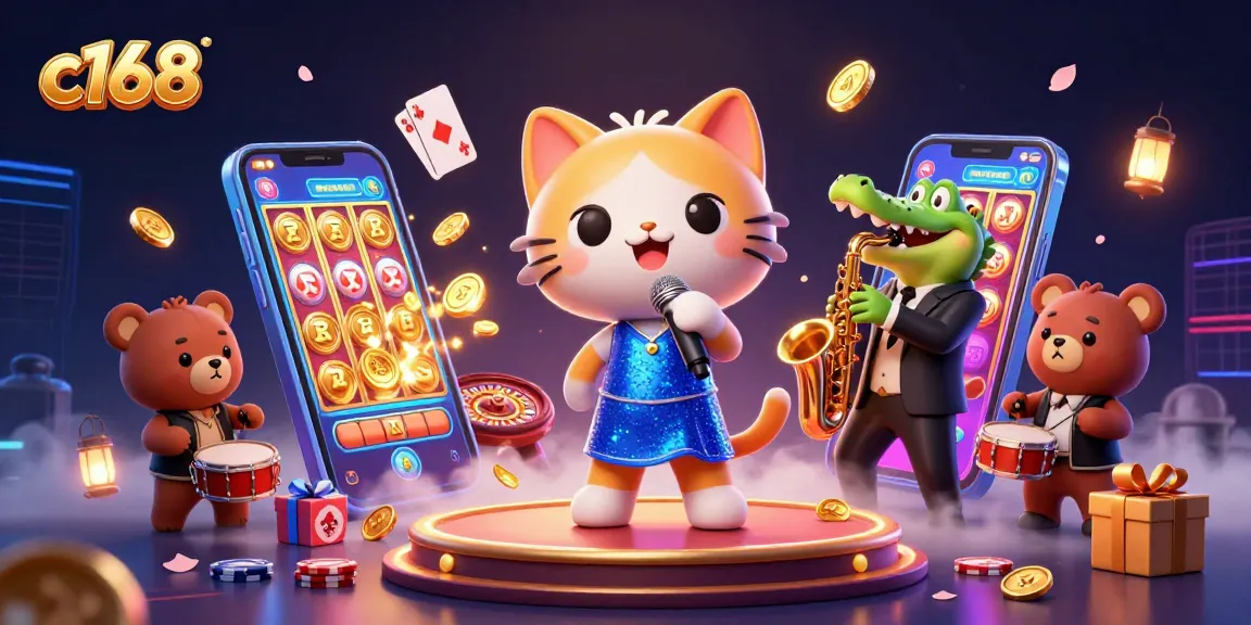 Play vibrant slot games at c168 while enjoying a jazzy atmosphere with unique 3D characters.