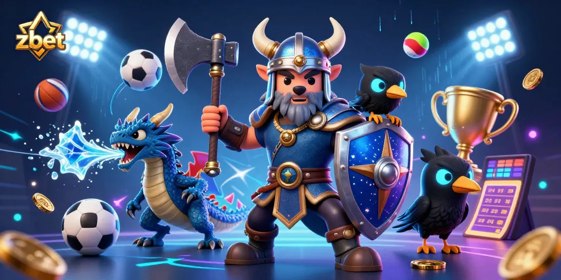 ZBET captures the excitement of sports betting with a Viking wolf warrior, dragon, and dynamic 3D elements.