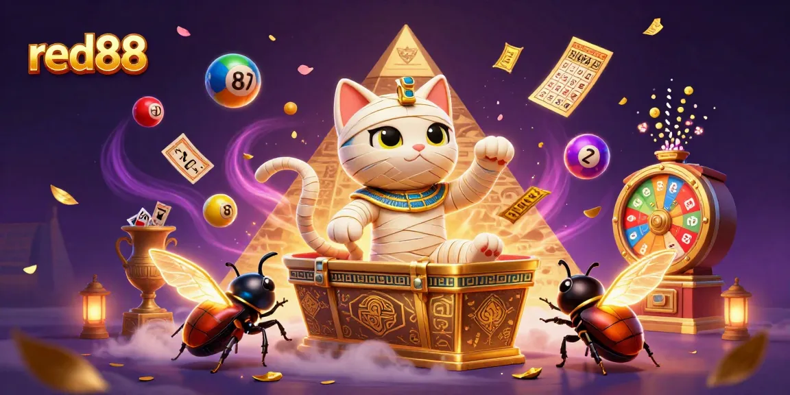 Experience winning with red88 in a vibrant 3D illustration of an Egyptian casino.