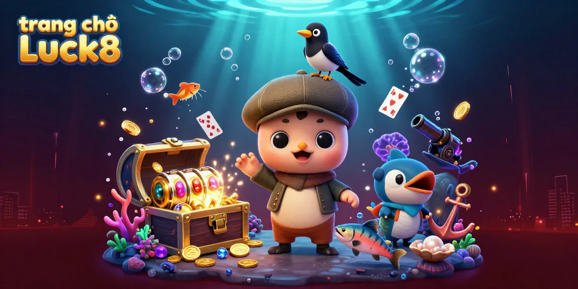Experience the vibrant and dynamic scene of trang chủ Luck8 with playful characters and casino elements.
