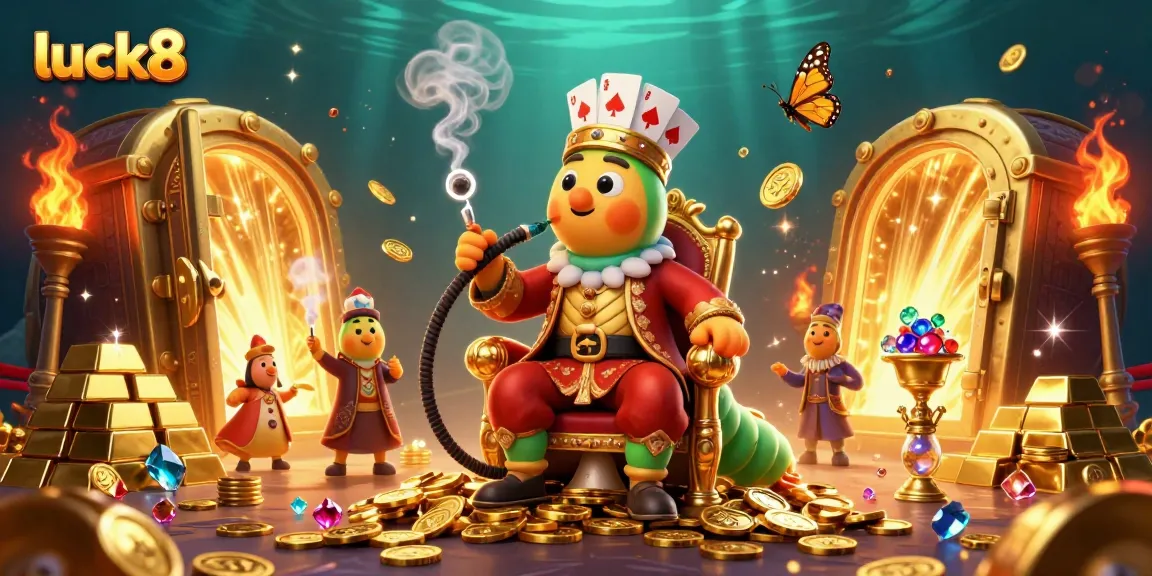 Engage with luck8's vibrant casino world through a 3D scene of treasure and luck.