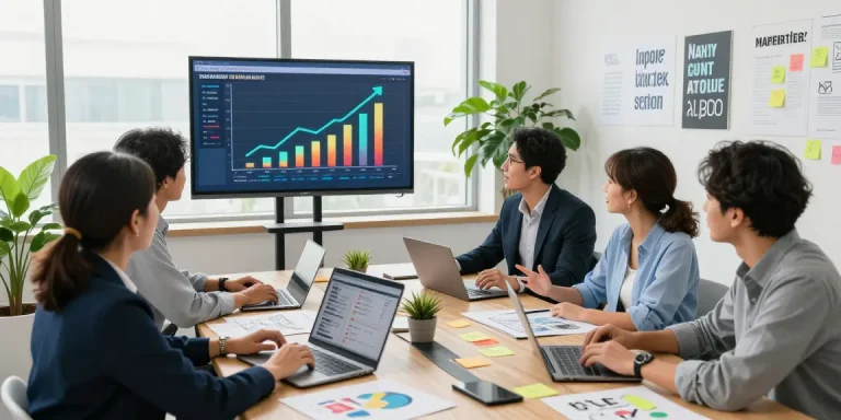 Collaborative workspace at signo-media showcasing a diverse team brainstorming digital marketing strategies and campaigns.