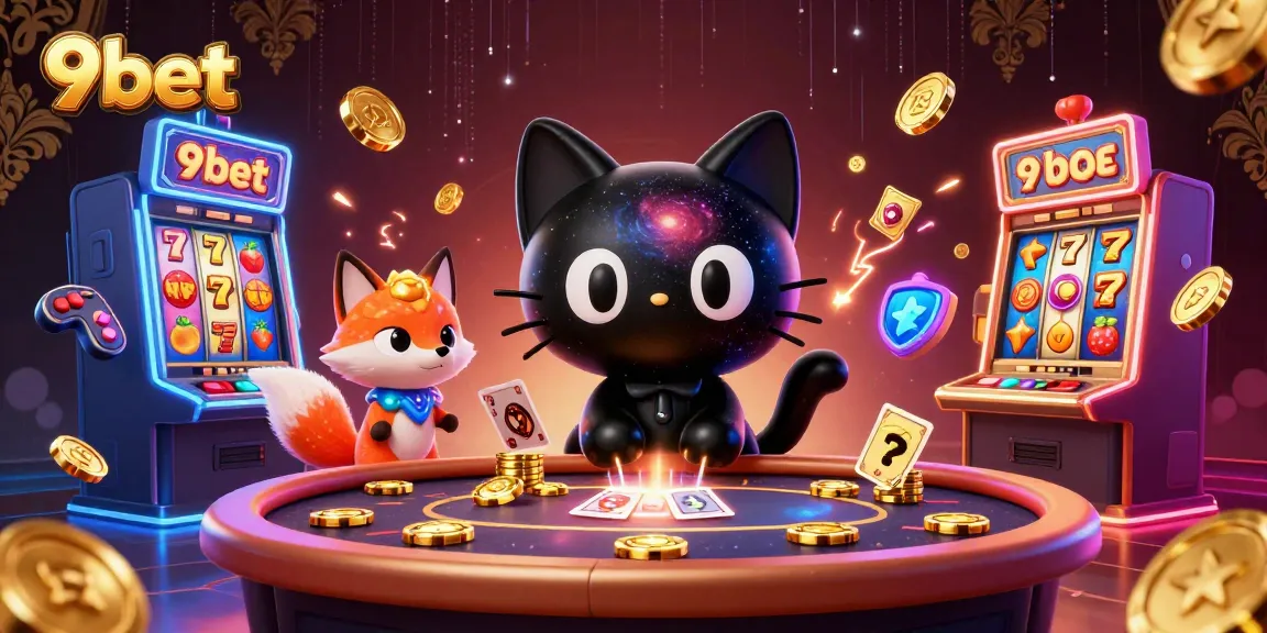 Engage with 9bet's thrilling cosmic casino experience featuring a charming black hole cat.